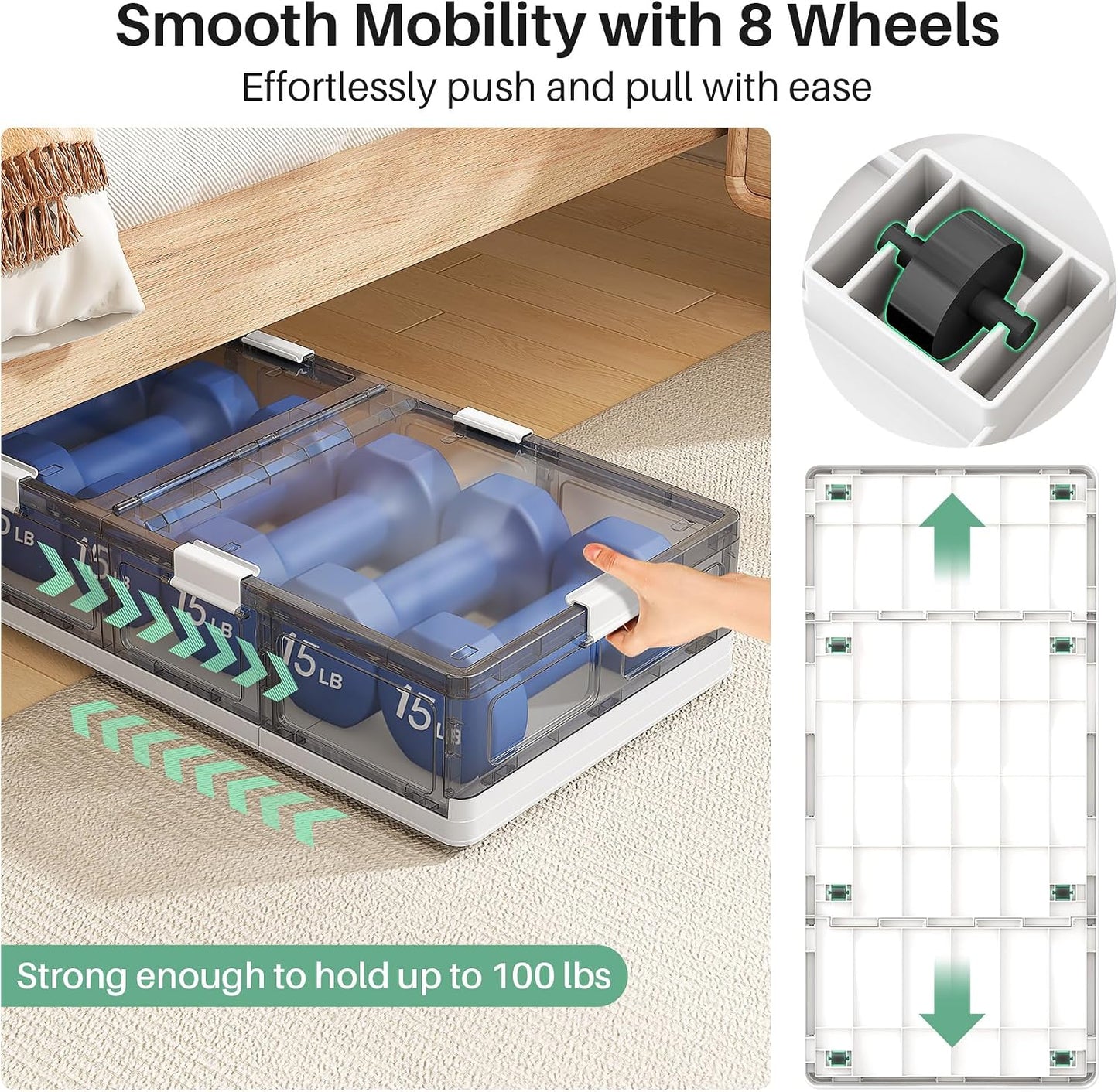 Foldable & Stackable Plastic Under Bed Storage Containers with Wheels