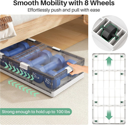 Foldable & Stackable Plastic Under Bed Storage Containers with Wheels