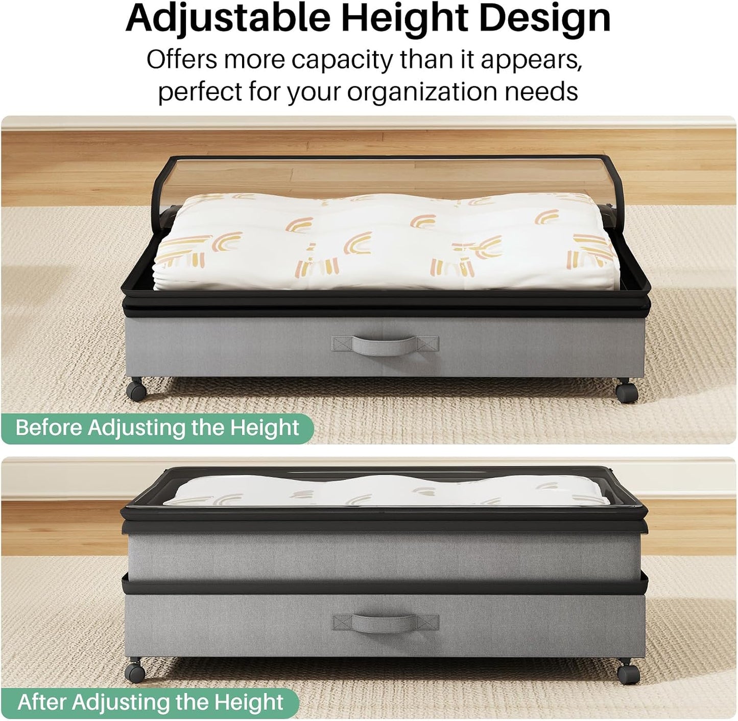 Height-Adjustable Under Bed Storage Containers with Wheels