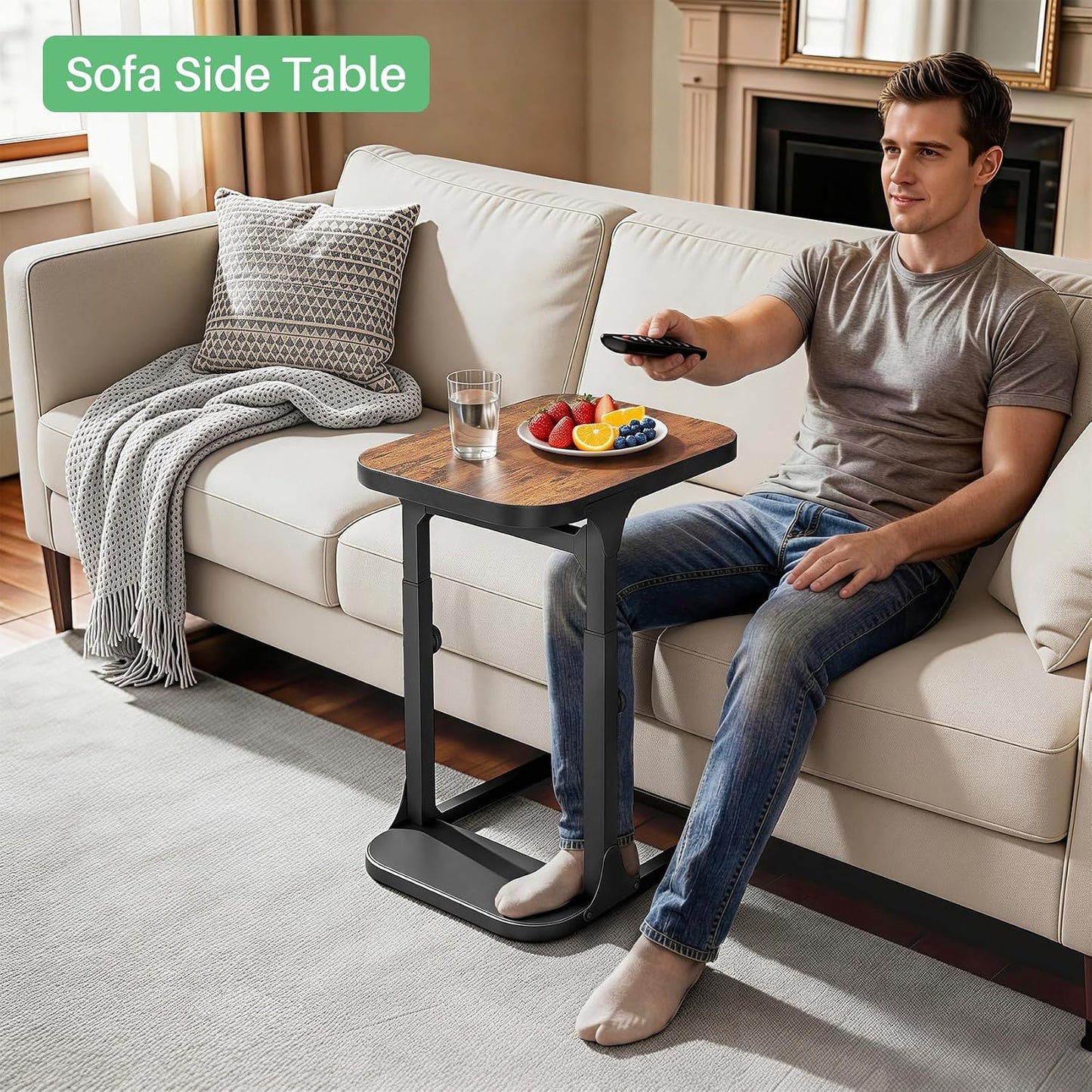 Height Adjustable End Table & Portable TV Tray Desk