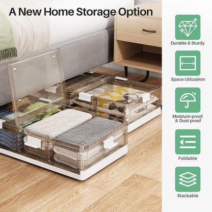 Foldable & Stackable Plastic Under Bed Storage Containers with Wheels