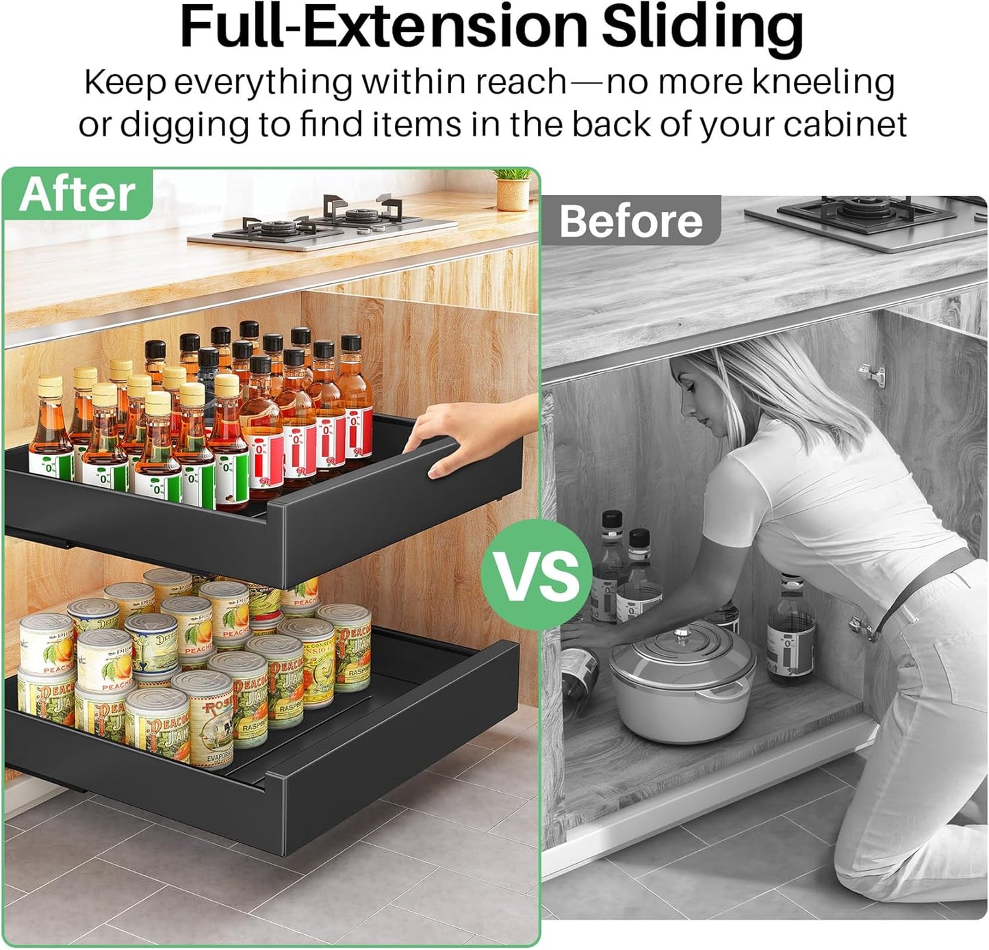 Heavy Duty Full-Extension Slide Out Cabinet Organizer with Nano Adhesive