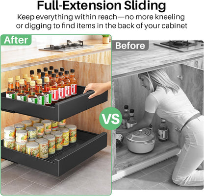Heavy Duty Full-Extension Slide Out Cabinet Organizer with Nano Adhesive