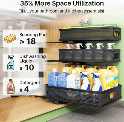 3-Tier Height Adjustable Slide Out Under Sink Organizer & Cabinet Storage