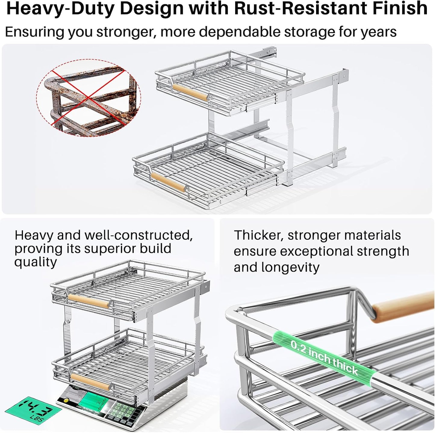 2-Tier Full-Extension Pull Out Cabinet Organizer for Pots and Pans