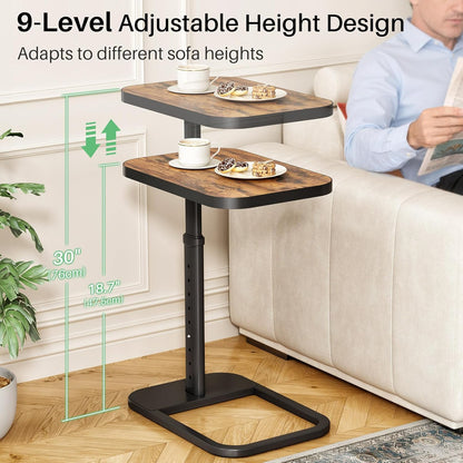 Adjustable Height C-Shaped End Table & Sliding TV Tray Couch Table