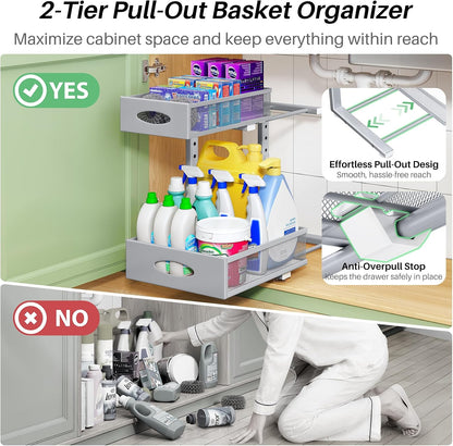 2-Tier L-Shaped Adjustable Height Under Sink Organizer & Cabinet Storage