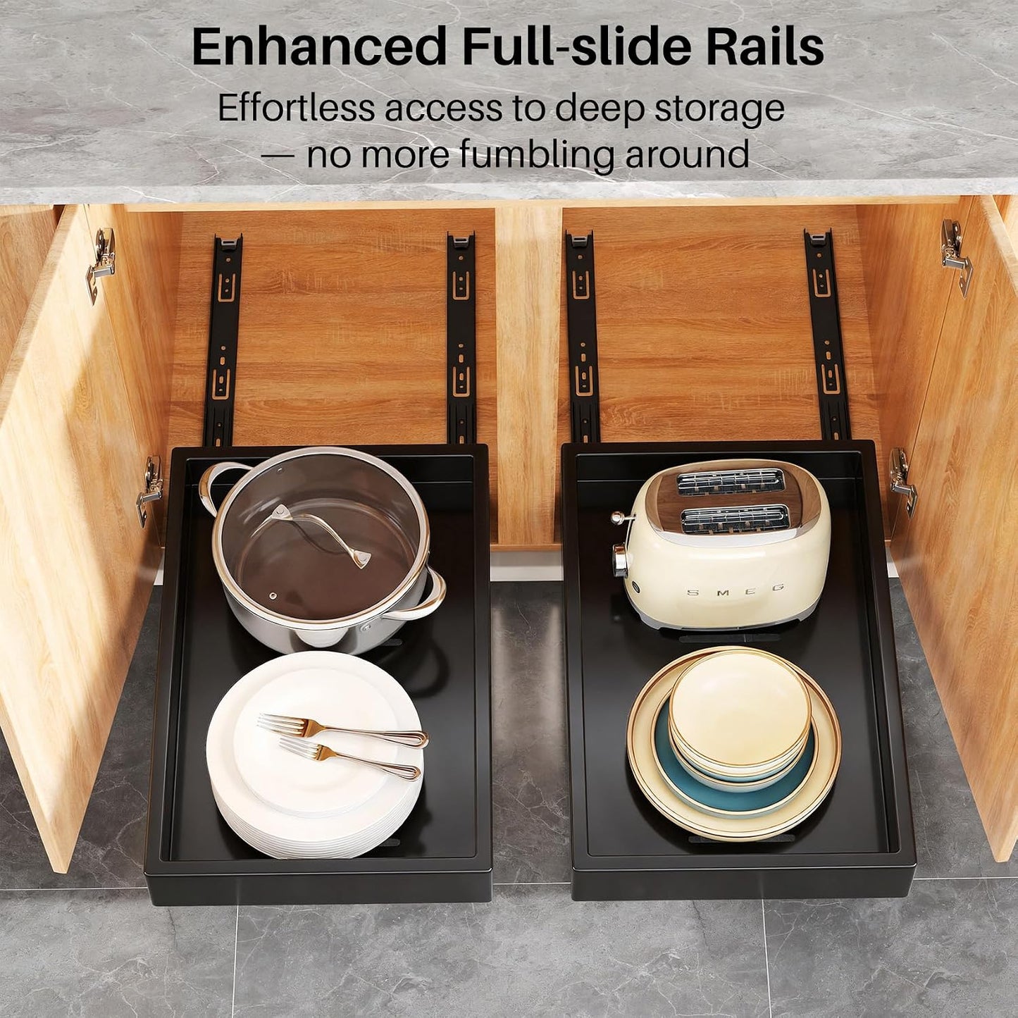 Heavy Duty Full-Extension Slide Out Cabinet Organizer with Nano Adhesive