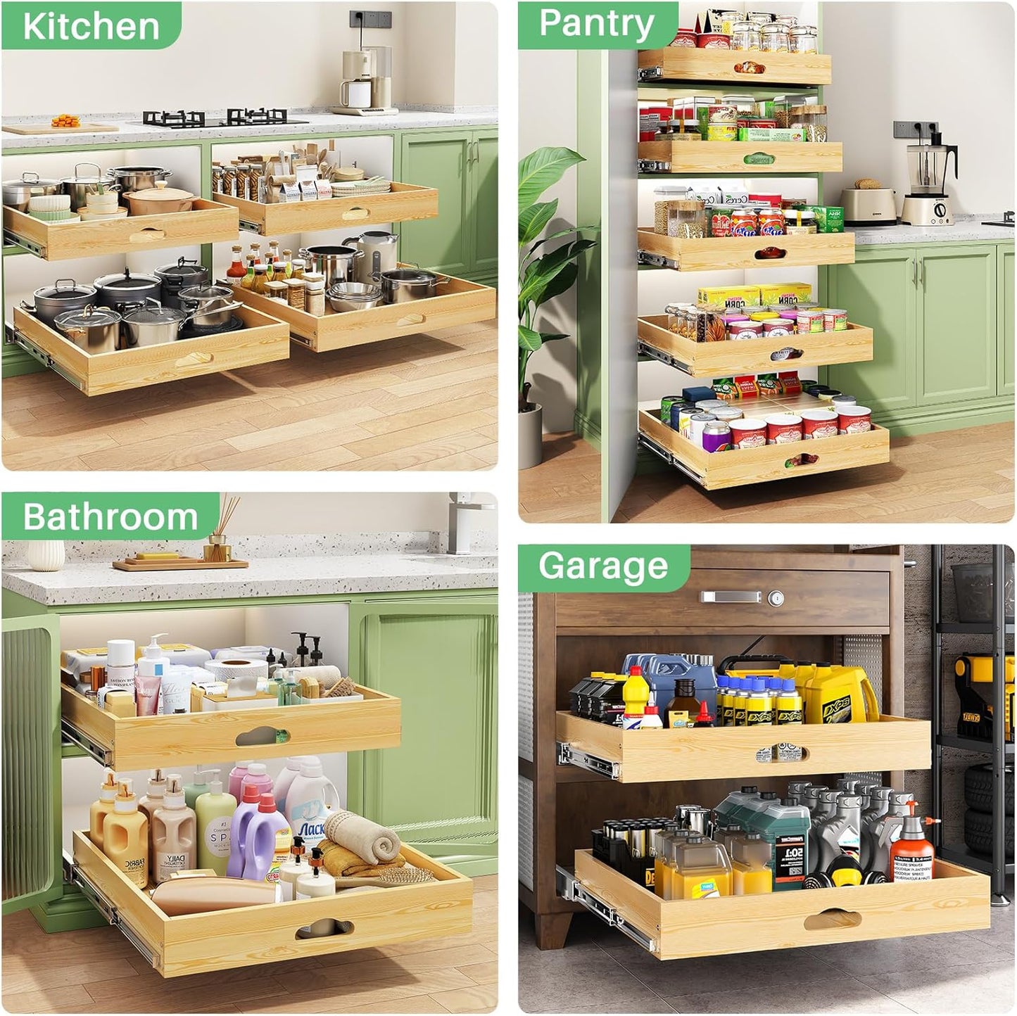 Soft Close Wooden Pull Out Cabinet Organizer for Pots and Pans
