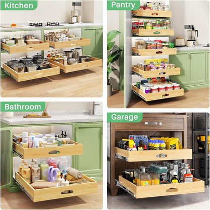 Soft Close Wooden Pull Out Cabinet Organizer for Pots and Pans