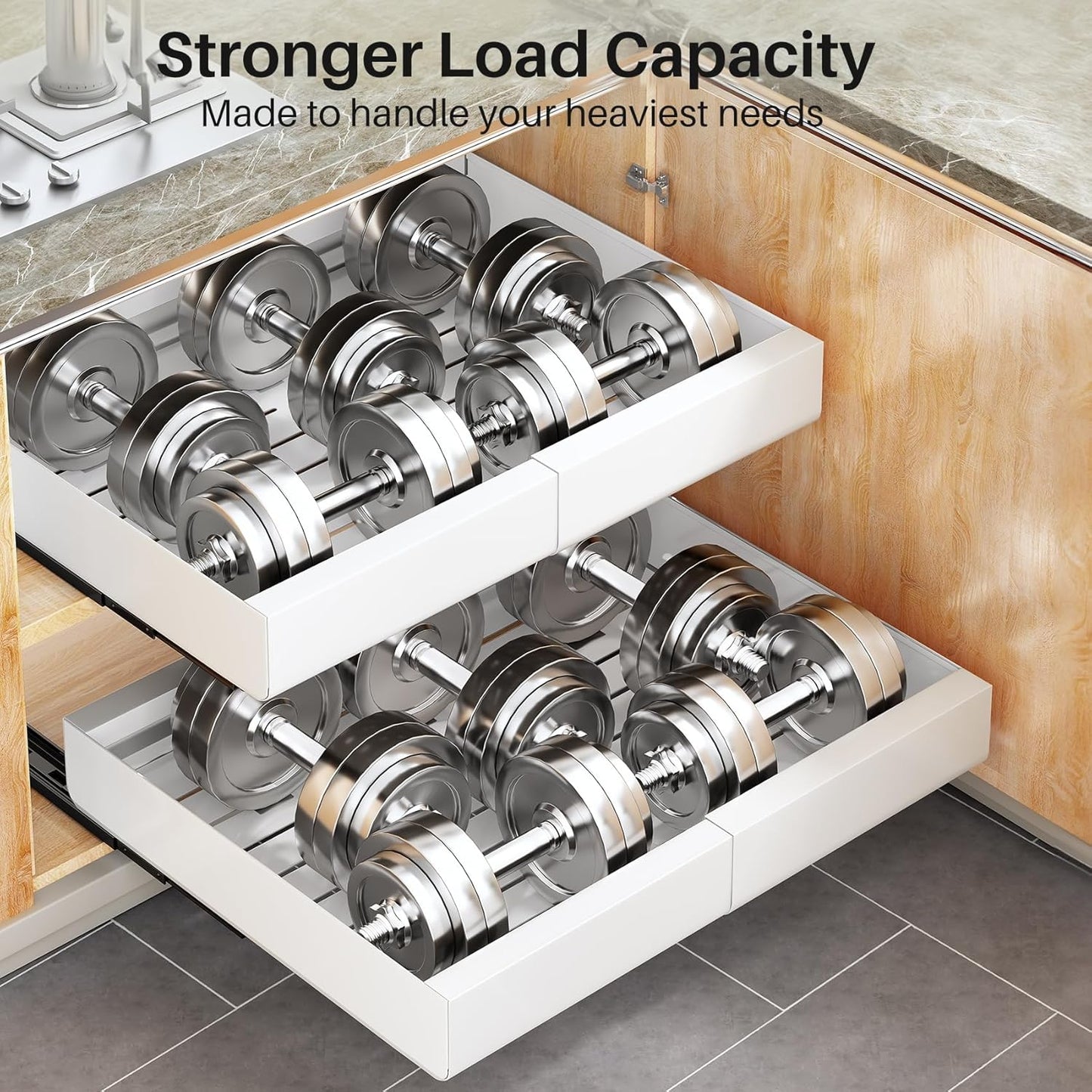 Expandable Stainless Steel Pull Out Cabinet Organizer & Slide Out Drawer