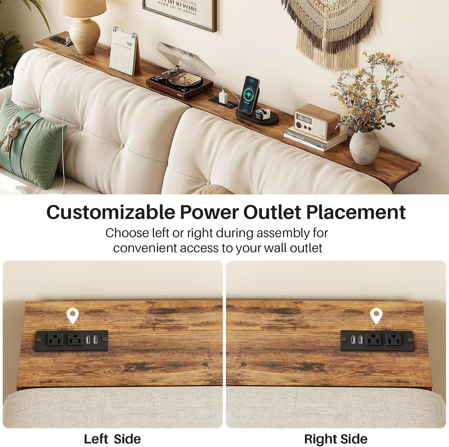 Adjustable Height Narrow Sofa Table with Charging Station & Modular Design