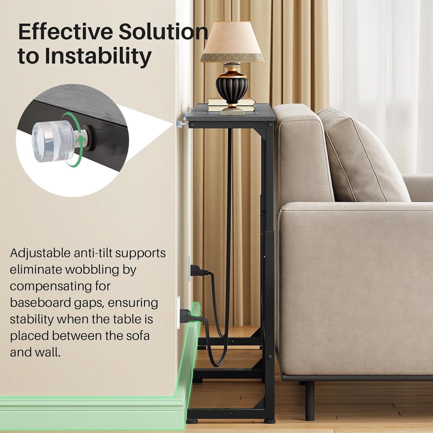 Adjustable Height Narrow Sofa Table with Charging Station & Modular Design