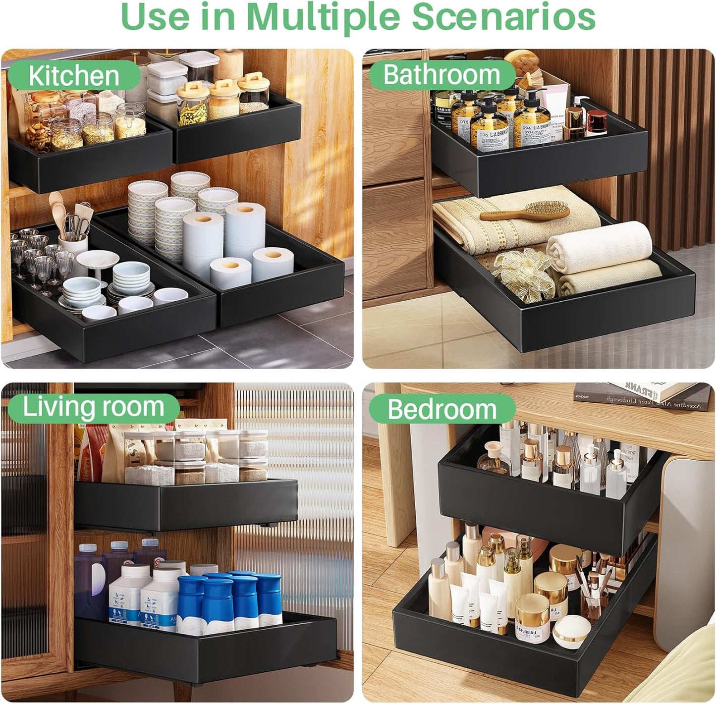 Heavy Duty Full-Extension Slide Out Cabinet Organizer with Nano Adhesive