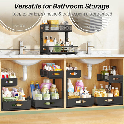 2-Tier L-Shaped Adjustable Height Under Sink Organizer & Cabinet Storage