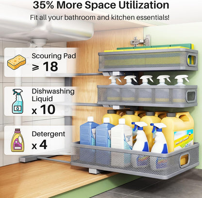 3-Tier Height Adjustable Slide Out Under Sink Organizer & Cabinet Storage