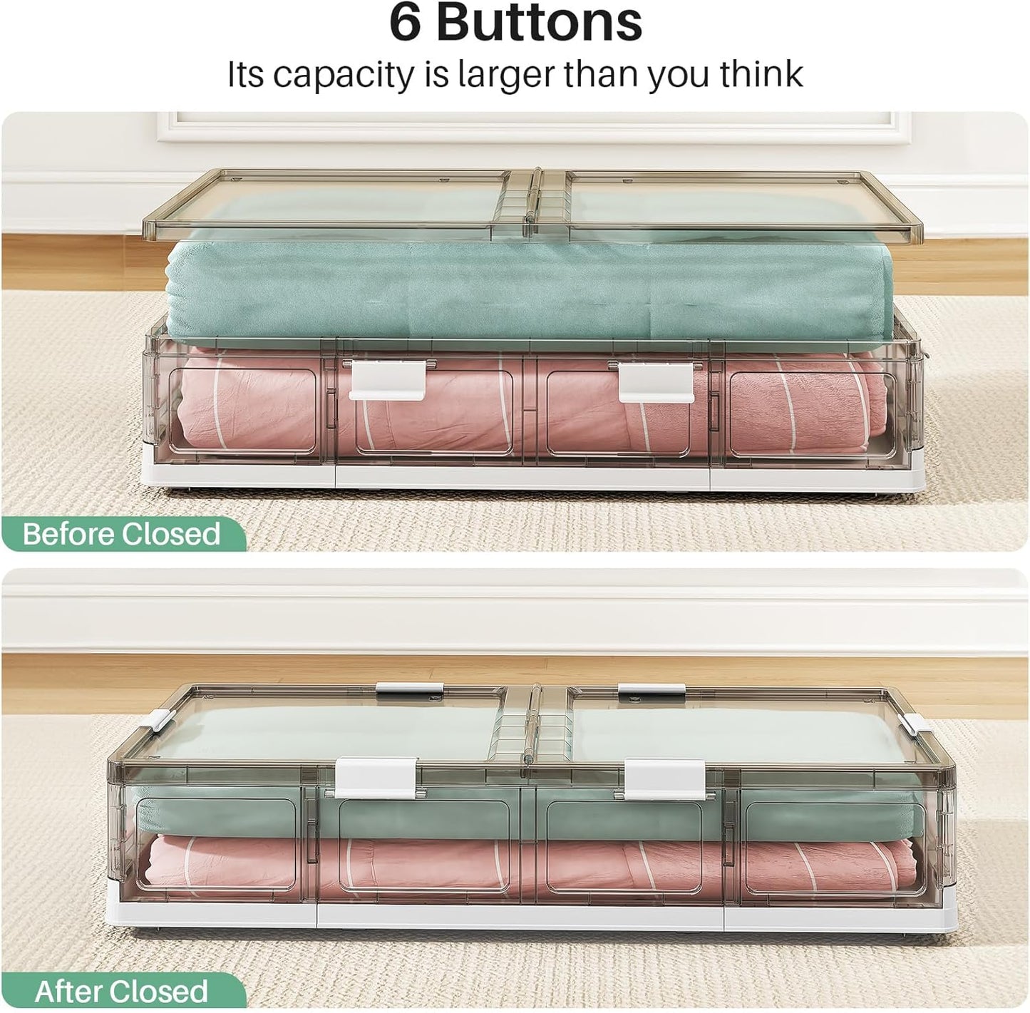Foldable & Stackable Plastic Under Bed Storage Containers with Wheels