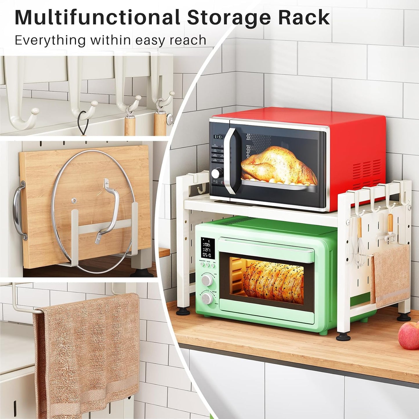 Expandable 2-Tier Microwave Stand & Heavy Duty Countertop Storage Rack