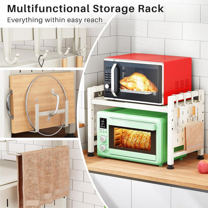 Expandable 2-Tier Microwave Stand & Heavy Duty Countertop Storage Rack