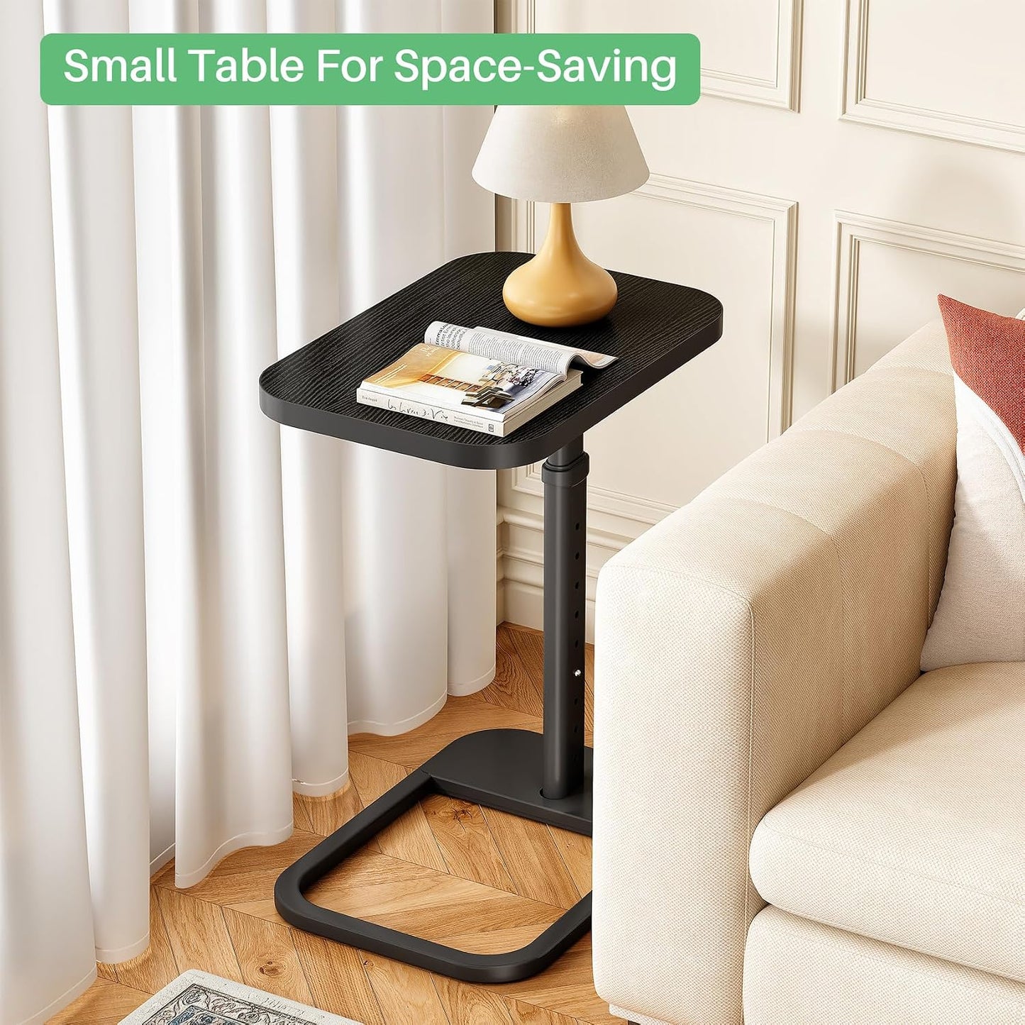 Adjustable Height C-Shaped End Table & Sliding TV Tray Couch Table