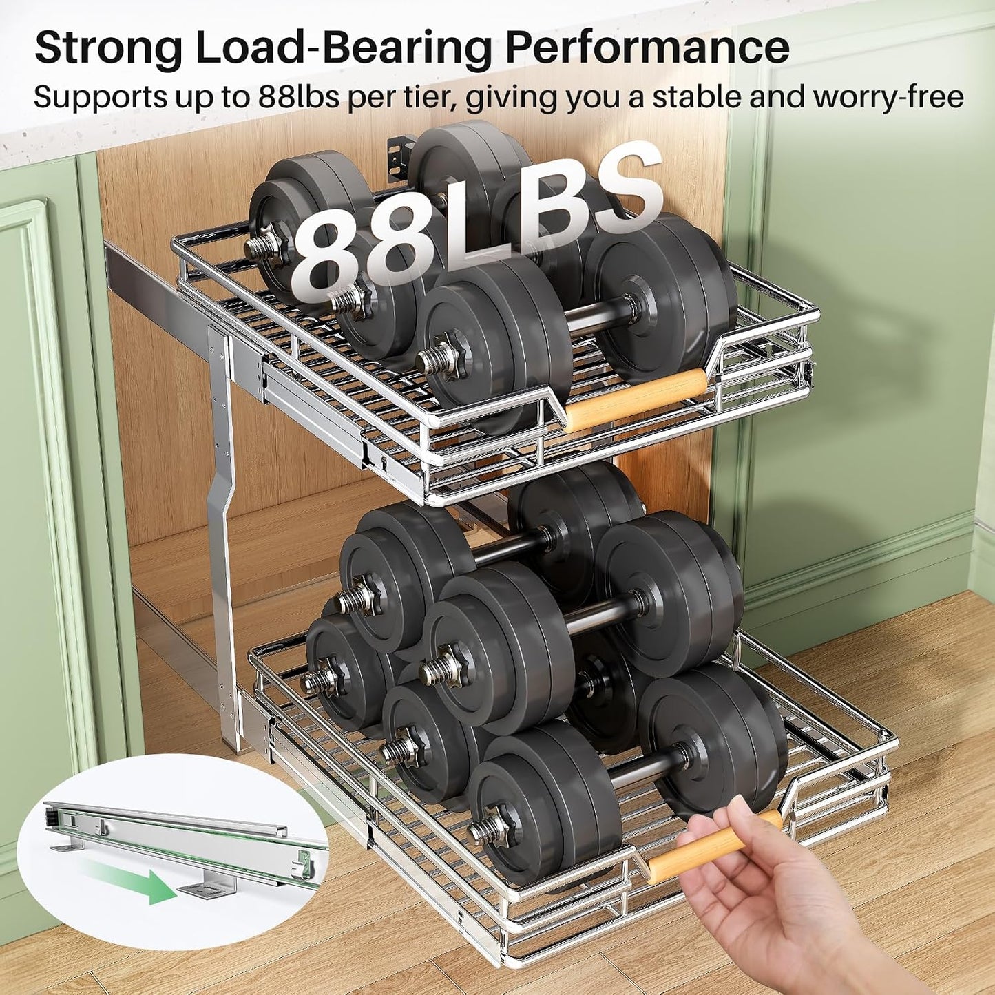 2-Tier Full-Extension Pull Out Cabinet Organizer for Pots and Pans