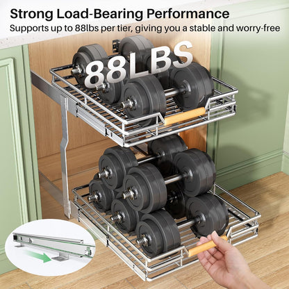 2-Tier Full-Extension Pull Out Cabinet Organizer for Pots and Pans