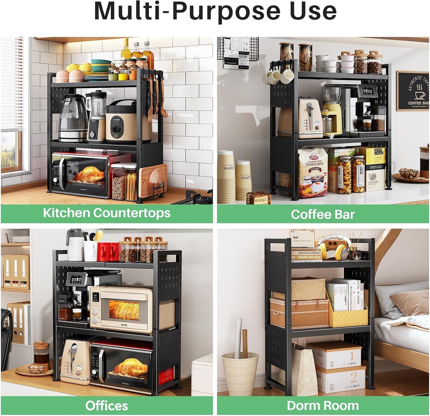 Expandable 2-Tier Microwave Stand & Heavy Duty Countertop Storage Rack