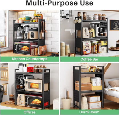 Expandable 2-Tier Microwave Stand & Heavy Duty Countertop Storage Rack
