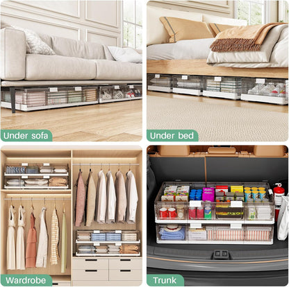 Foldable & Stackable Plastic Under Bed Storage Containers with Wheels