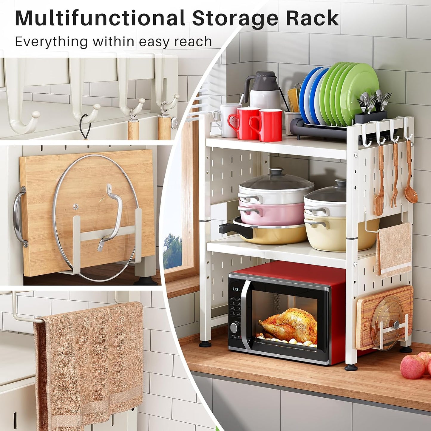 Expandable 2-Tier Microwave Stand & Heavy Duty Countertop Storage Rack
