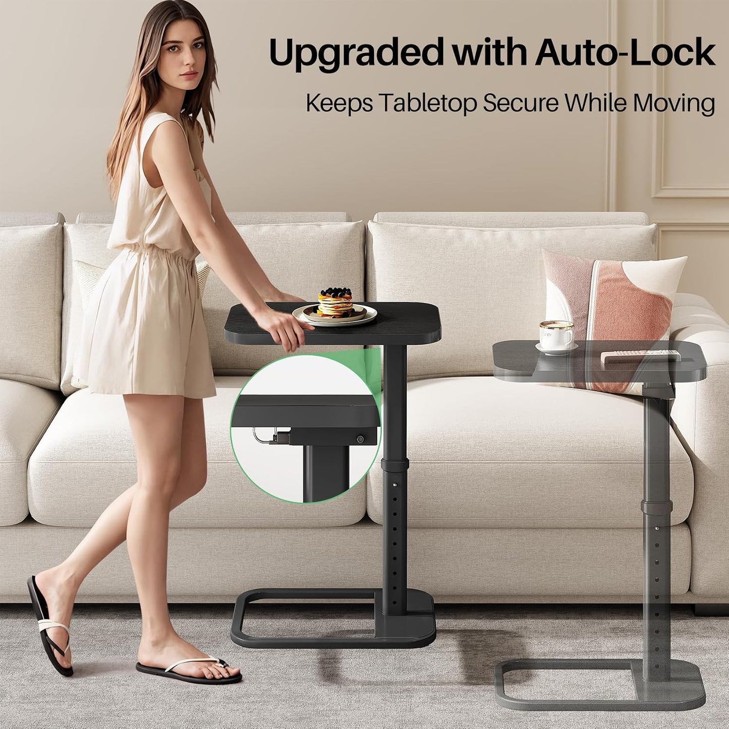Adjustable Height TV Tray Table & C-Shaped Couch Snack Table