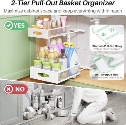 2-Tier L-Shaped Adjustable Height Under Sink Organizer & Cabinet Storage