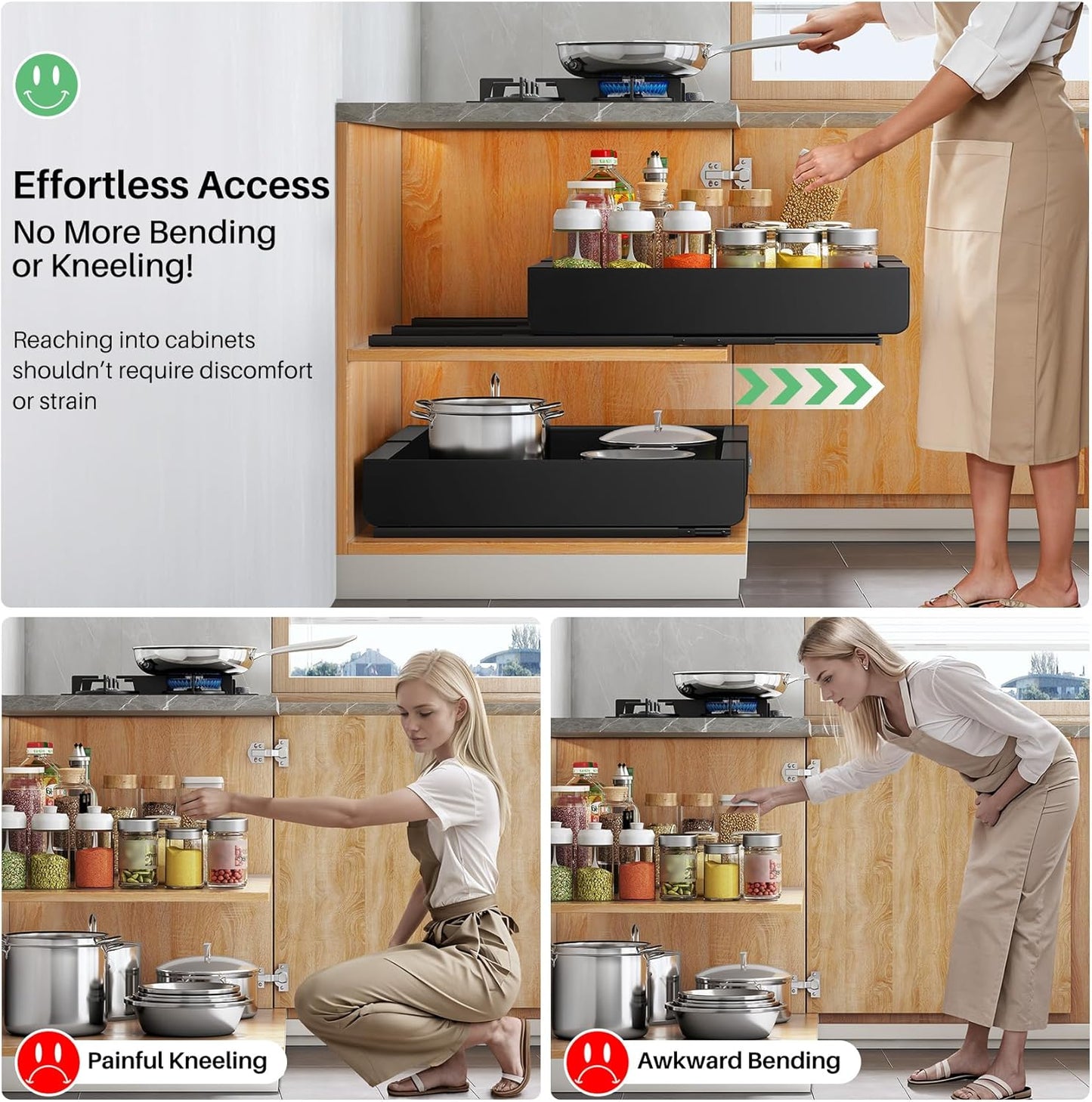 Expandable Stainless Steel Pull Out Cabinet Organizer & Slide Out Drawer