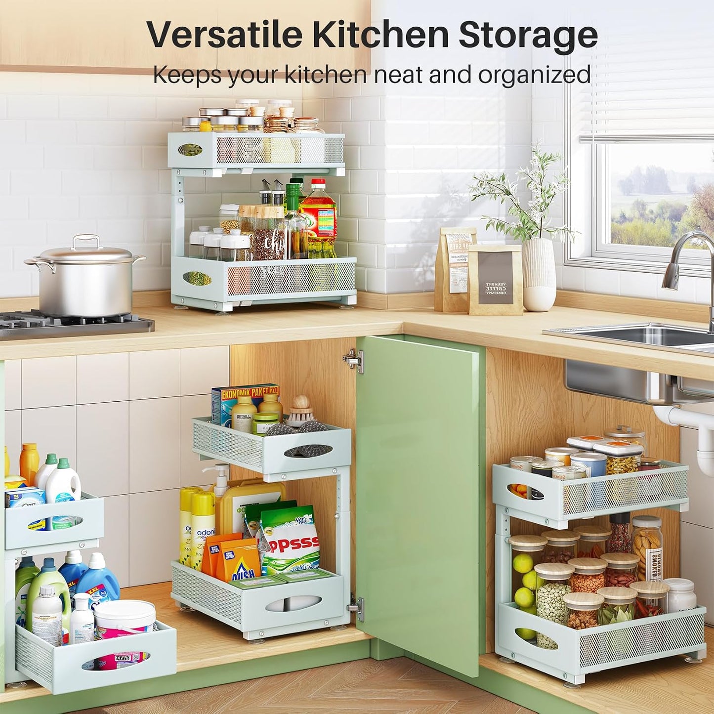 2-Tier Mesh Slide Out Under Sink Organizer & Cabinet Storage