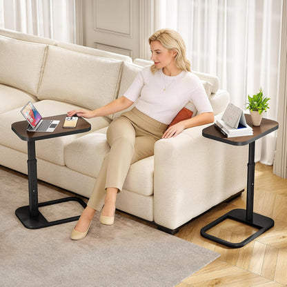 Adjustable Height C-Shaped End Table & Sliding TV Tray Couch Table