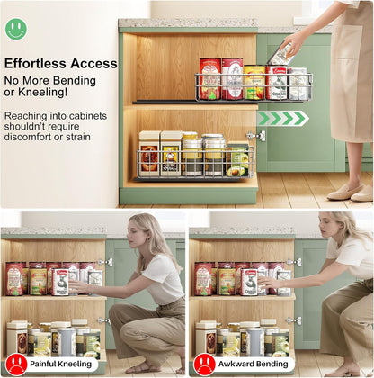 Stainless Steel Slide Out Cabinet Organizer with Silent Full-Extension Drawer