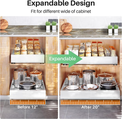 Expandable Stainless Steel Pull Out Cabinet Organizer & Slide Out Drawer