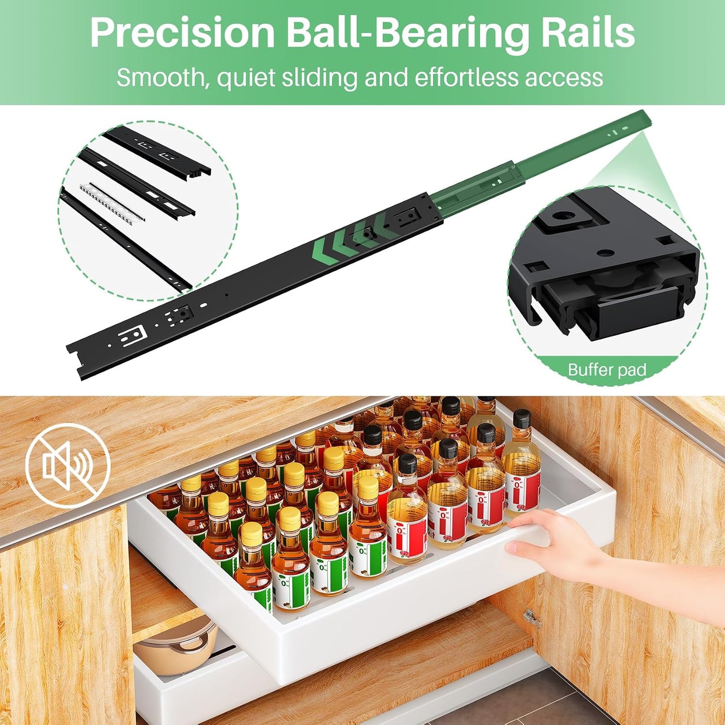 Heavy Duty Full-Extension Slide Out Cabinet Organizer with Nano Adhesive