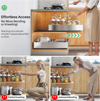 Expandable Stainless Steel Pull Out Cabinet Organizer & Slide Out Drawer