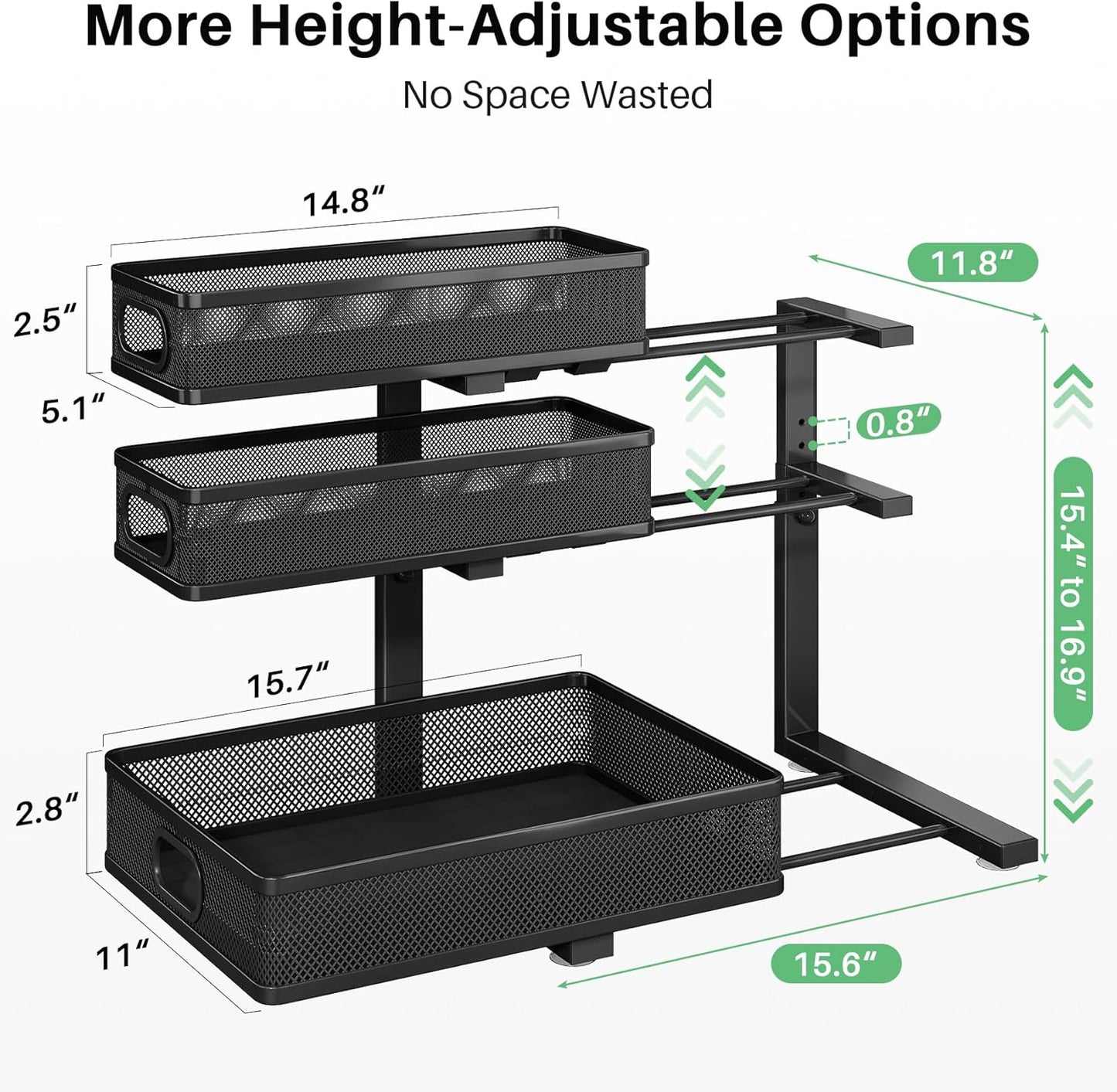 3-Tier Height Adjustable Slide Out Under Sink Organizer & Cabinet Storage