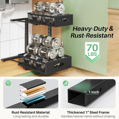 2-Tier L-Shaped Adjustable Height Under Sink Organizer & Cabinet Storage