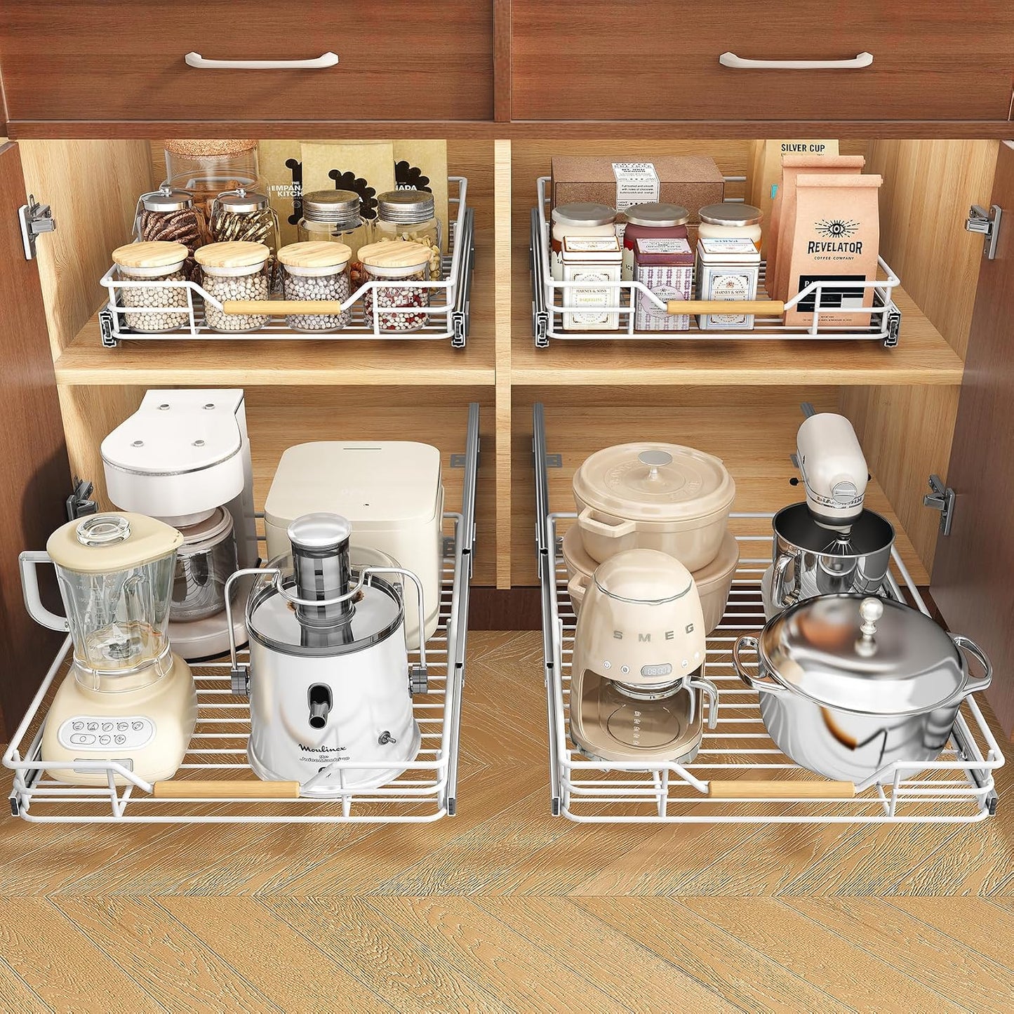 2-Tier Full-Extension Pull Out Cabinet Organizer for Pots and Pans