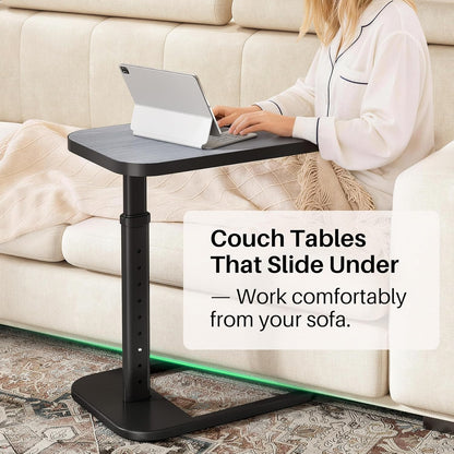 Adjustable Height C-Shaped End Table & Sliding TV Tray Couch Table