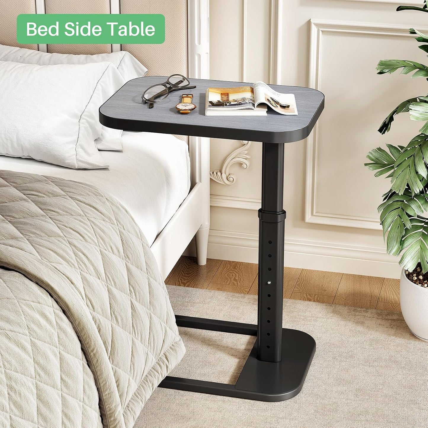 Adjustable Height C-Shaped End Table & Sliding TV Tray Couch Table