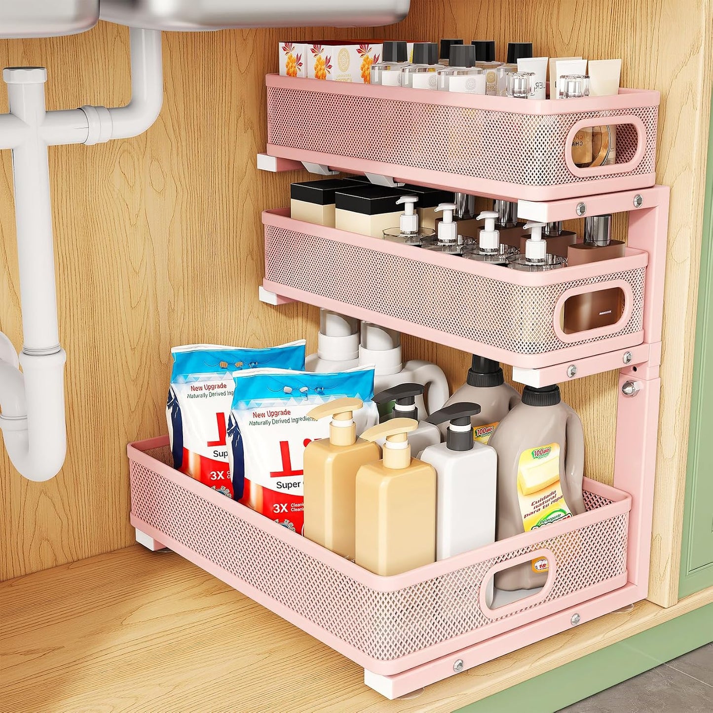 3-Tier Height Adjustable Slide Out Under Sink Organizer & Cabinet Storage