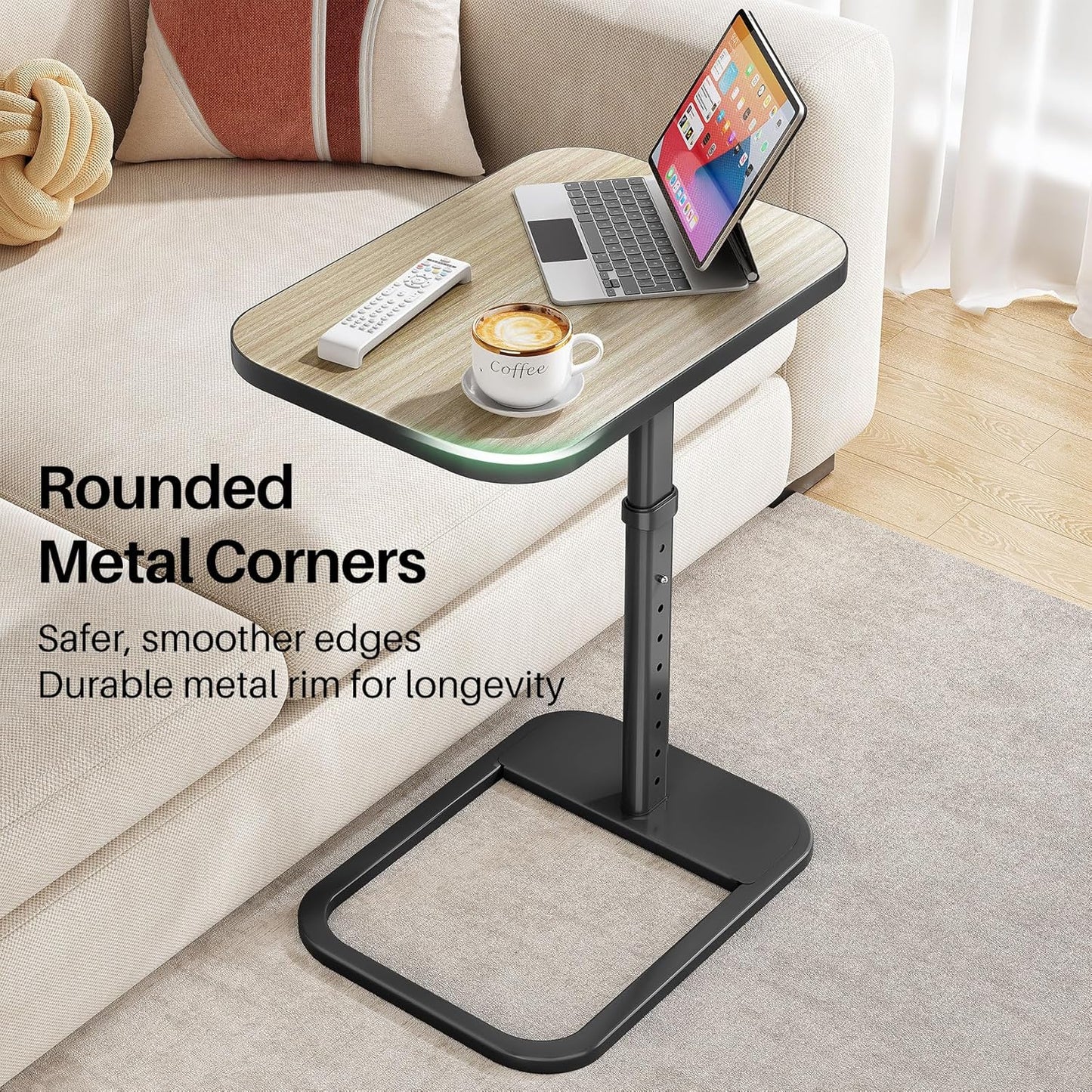 Adjustable Height TV Tray Table & C-Shaped Couch Snack Table