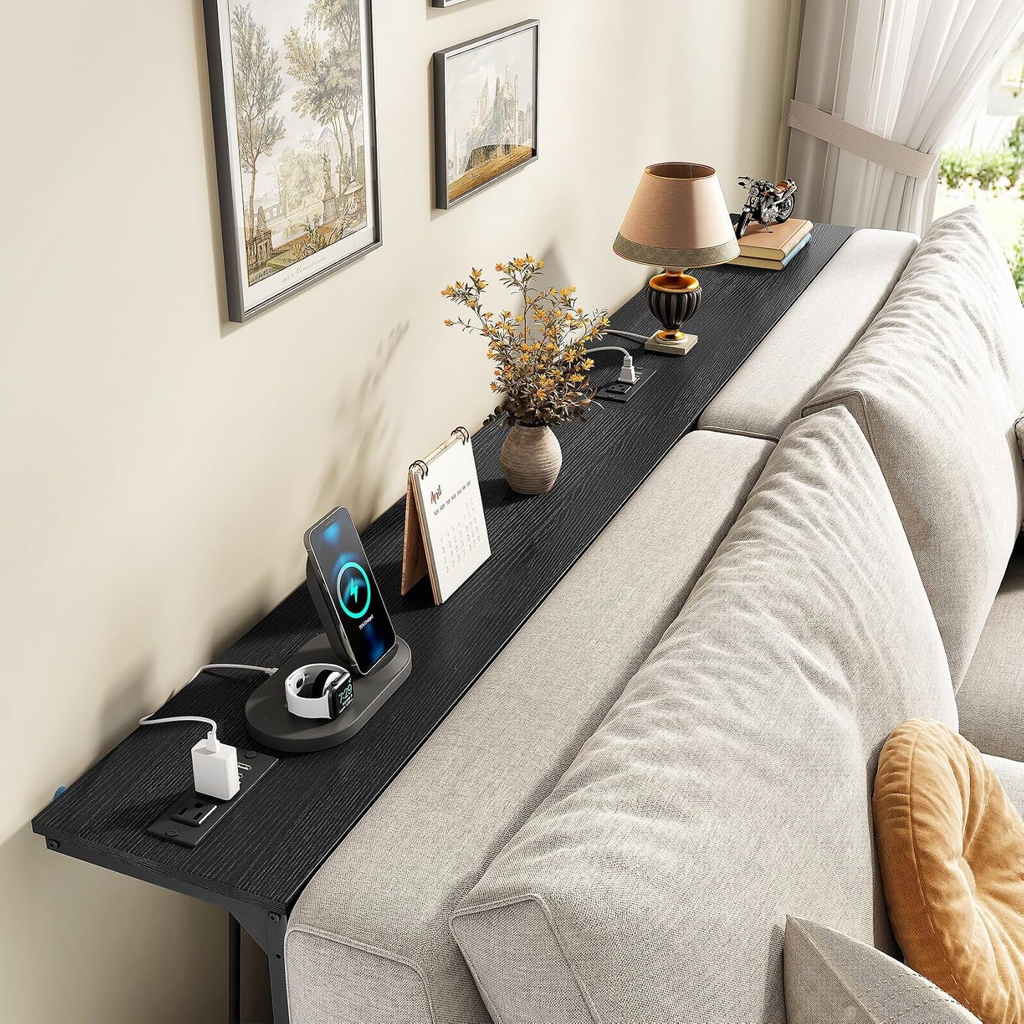 Adjustable Height Narrow Sofa Table with Charging Station & Modular Design