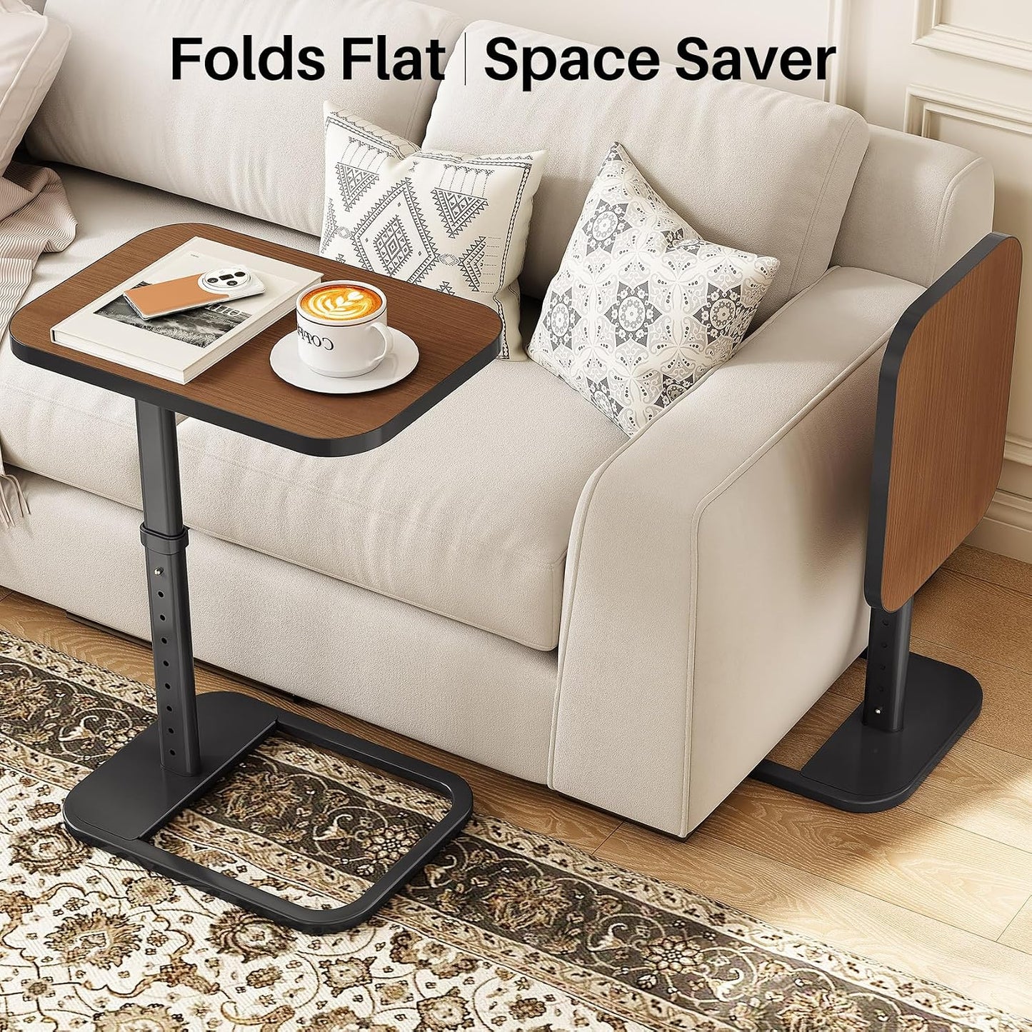 Adjustable Height TV Tray Table & C-Shaped Couch Snack Table