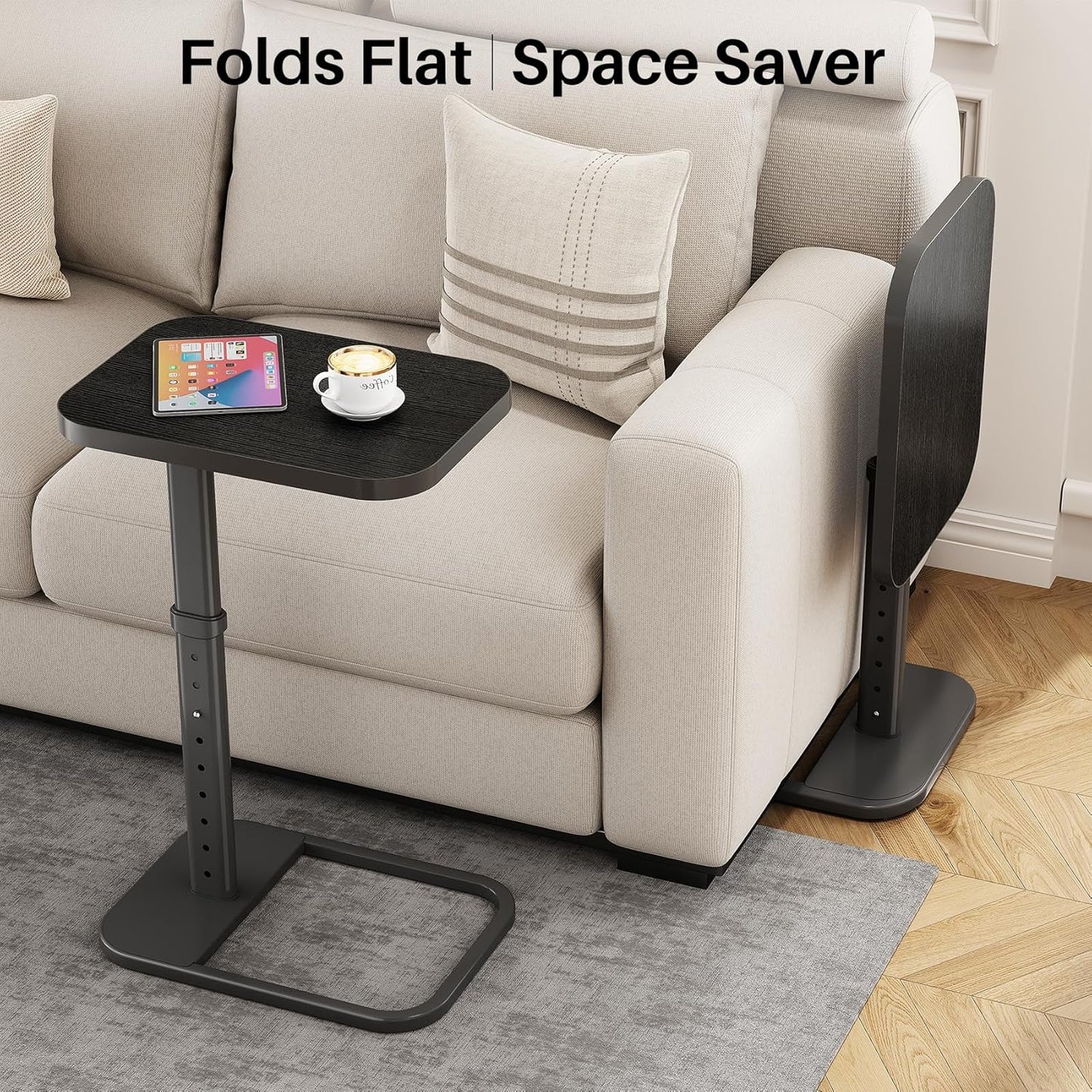 Adjustable Height TV Tray Table & C-Shaped Couch Snack Table