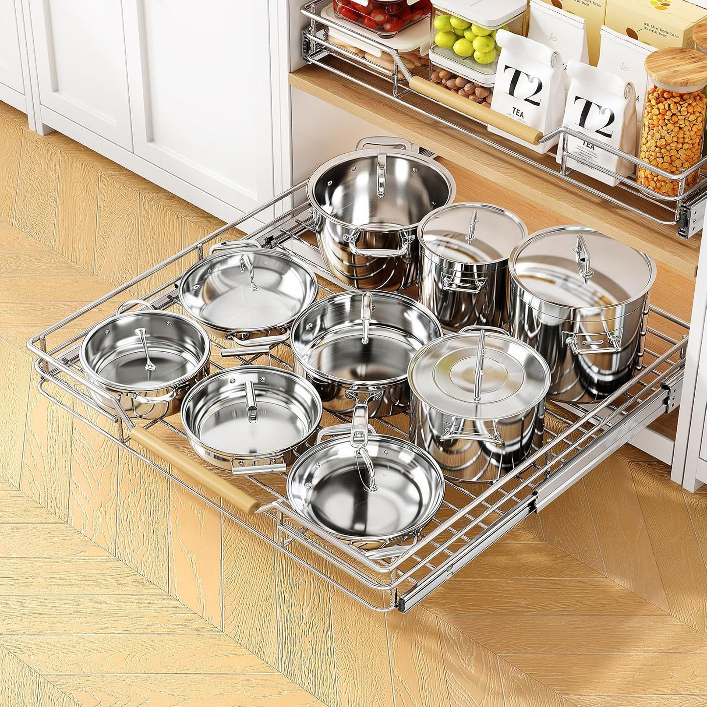 2-Tier Full-Extension Pull Out Cabinet Organizer for Pots and Pans